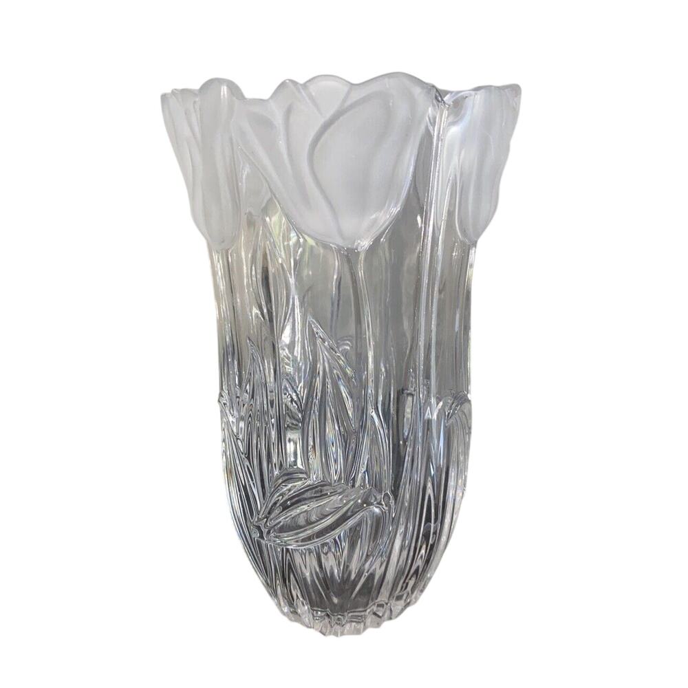 Block 24% Full Lead Crystal 8" Frosted Tulip Vase Made In Poland